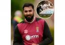 Slough star Daniyal Akhtar carried his bat for an unbeaten century in the abandoned match at Horspath on Saturday. Inset; the covers go on at Ricketts Field in the abandoned game between Cookham Dean and Chesham.