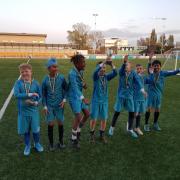 The Langley Hall team celebrate after winning the National League Under 11s Trust Cup at Arbour Park in Slough.