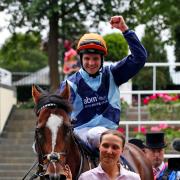 Jockey Charlie Bishop celebrates his first Royal Ascot and Group One winner on 33/1 shot Accidental Agent. Pictures: Sue Orpwood.