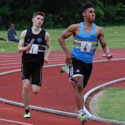 WSEH Athletics Club star Alex Haydock-Wilson (right) won the senior 60m sprint Open Graded Indoor Meeting with a personal best time of 7.02 seconds.