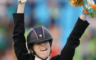 Equestrian rider Sophie Christiansen OBE celebrates her gold medal in the Individual Championship Test - Grade Ia. Pictures: onEdition.