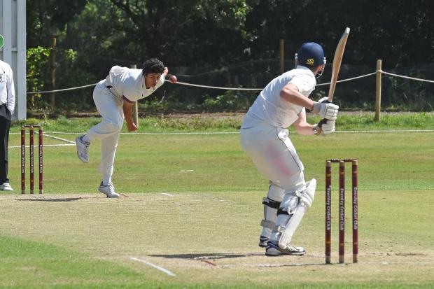(190843) Ethan Walker bowling. hames Valley Cricket League Division 2a, Eversley (batting) v Maidenhead & Bray (bowling). Picture by Emma Sheppard.