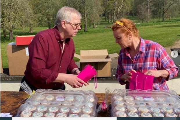 Andrew and Fergie preparing gift packages at home in Frogmore House