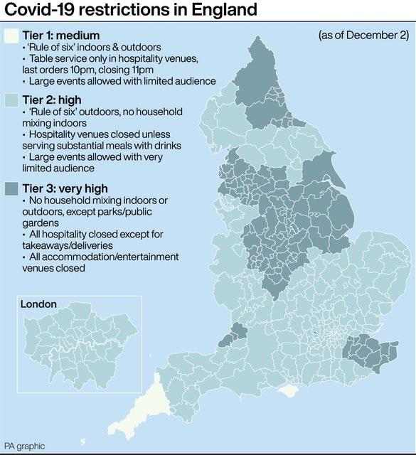 Slough Observer: Covid-19 restrictions in England. Picture: PA Graphics