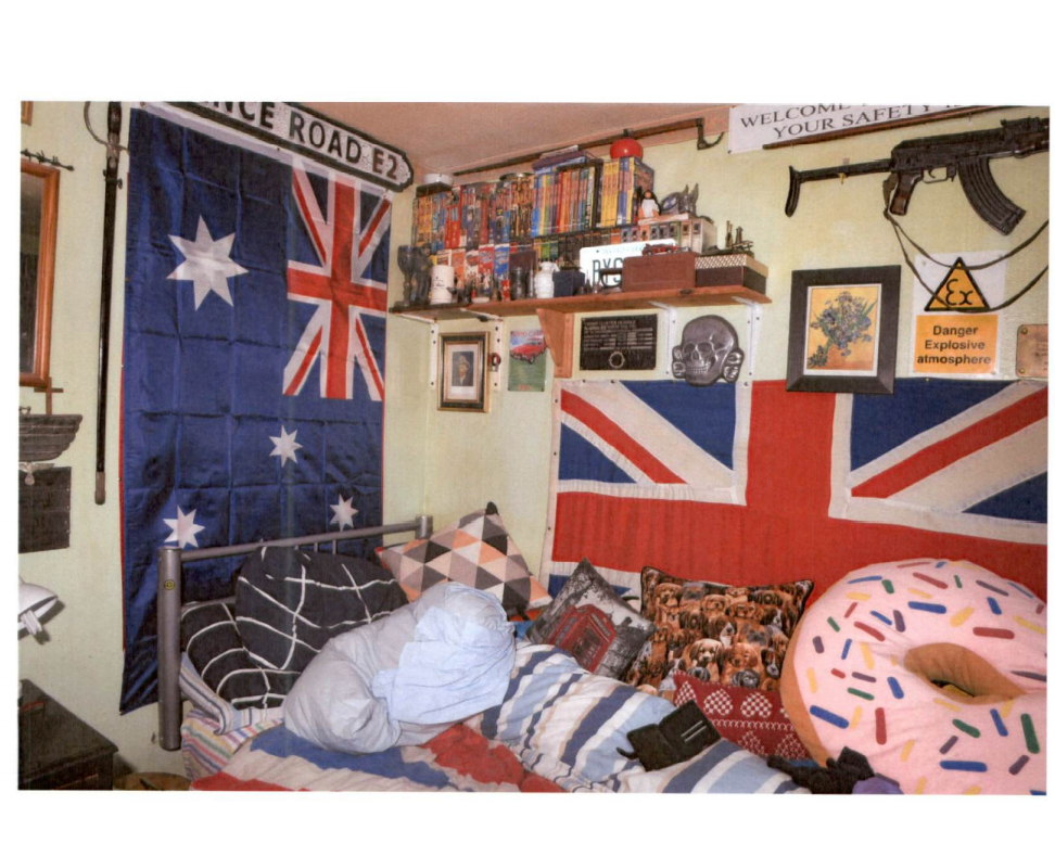 Undated handot photo issued by Thames Valley Police of the bedroom of far-right sympathiser Nicholas Brock who was convicted of three counts of possession of a document likely to be useful to a terrorist at Kingston Crown Court on Tuesday. Brock, 53,