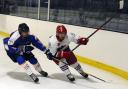 Slough Jets (white and red) beat Peterborough Phantoms 8-5 at the Slough Ice Rink on Saturday.