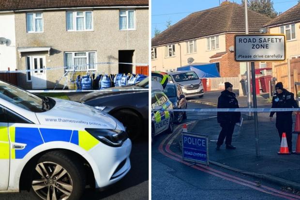 Left,  A police cordon outside in Whitley where a man was found stabbed, and right, police in Romany Lane where a 22-year-old man was stabbed to death on Halloween