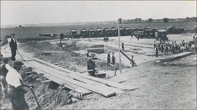 Work is here underway to establish the military vehicle repair depot on the site of the former Cippenham Court Farm, 1918. Courtesy SEGRO.