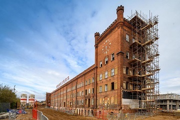 The Grade II listed Horlicks building in Stoke Poges Lane, Slough. The factory closed in 1918 and the building is being renovated and converted into luxury flats, at the same time maintaining its historic building appearance. This picture was taken in