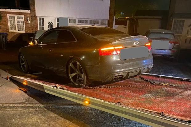 An uninsured car police towed from a slough driveway on Wednesday.