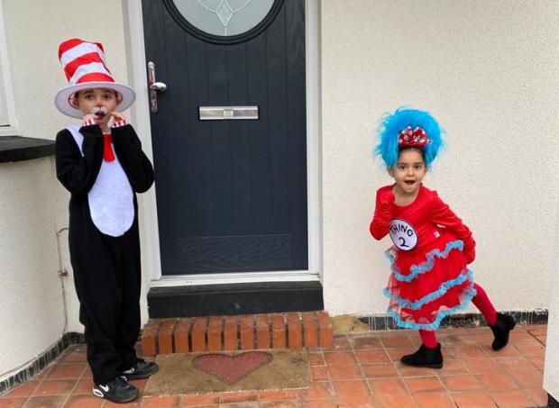 Slough Observer: Noah, 9, and Iris, 6, from English Martyrs Catholic Primary School as the Cat in the Hat and Thing 2 