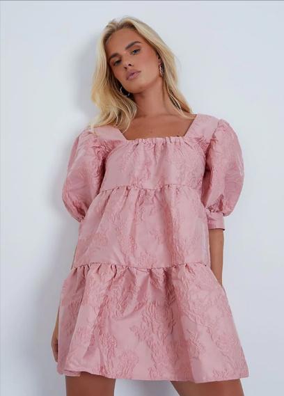 Slough Observer: Nude Jaquard Square Neck Puff Sleeve Tiered Smock Dress. Credit: I Saw It First