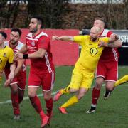 There was nothing to separate Holyport (yellow) and Risborough Rangers (red) in a goalless draw at the B.E.P Stadium in the Hellenic League Division One East on Saturday. PHOTOS: Andrew Batt / Football In Berkshire