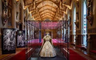 Queen’s Coronation gown and glittering jewels on show at Windsor