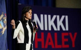 Republican presidential candidate and former United Nations Ambassador Nikki Haley speaks at a campaign event in Troy, Michigan (Carlos Osorio/AP)