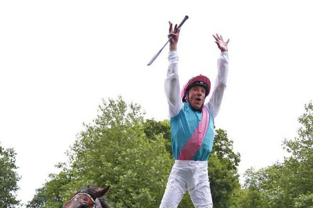 Frankie Dettori celebrated his first win at this year's Royal Ascot on Calyx. Picture: Sue Orpwood.