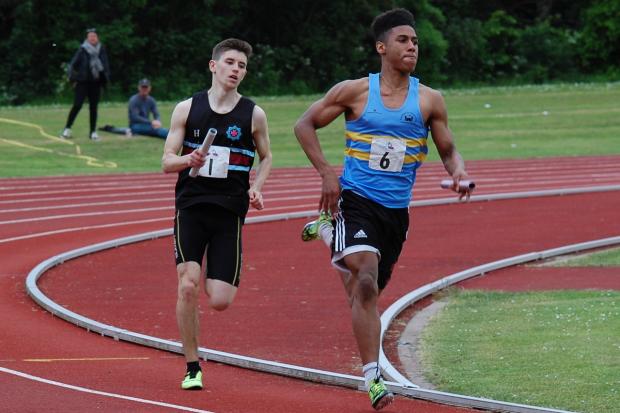 WSEH Athletics Club star Alex Haydock-Wilson (blue) won 400m gold in the South of England Under-15/20 Championships.