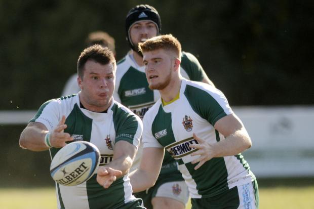 Slough (green and white) beat Marlow 26-19 at Tamblyn Fields on Saturday.